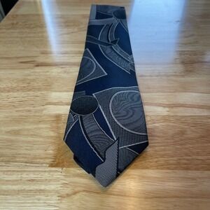 Vintage Etienne Aigner Men's Tie Geometric Pattern Blue Gray Silk Blend Necktie